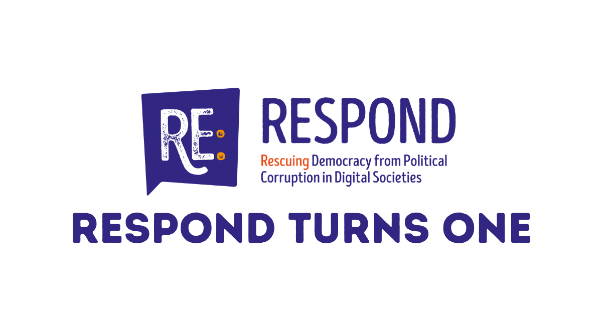 RESPOND logo containing the text Rescuing democracy from political corruption in the digital age - RESPOND turns one